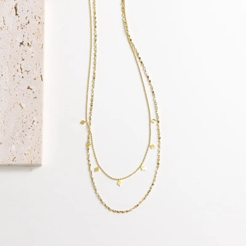 18k Gold plated diamond shape layered necklace