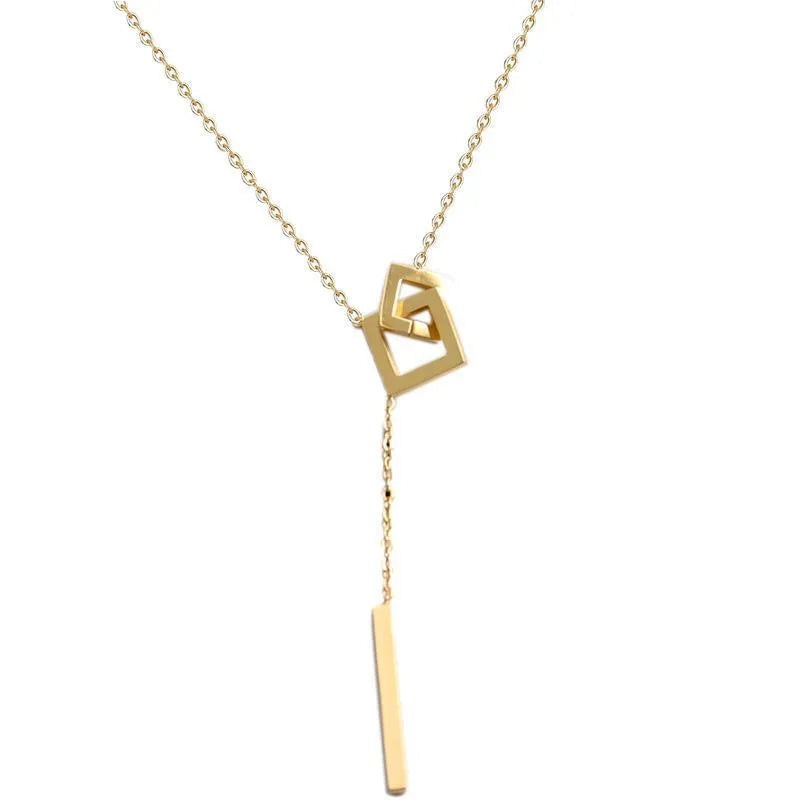 18k Gold plated solid square long necklace