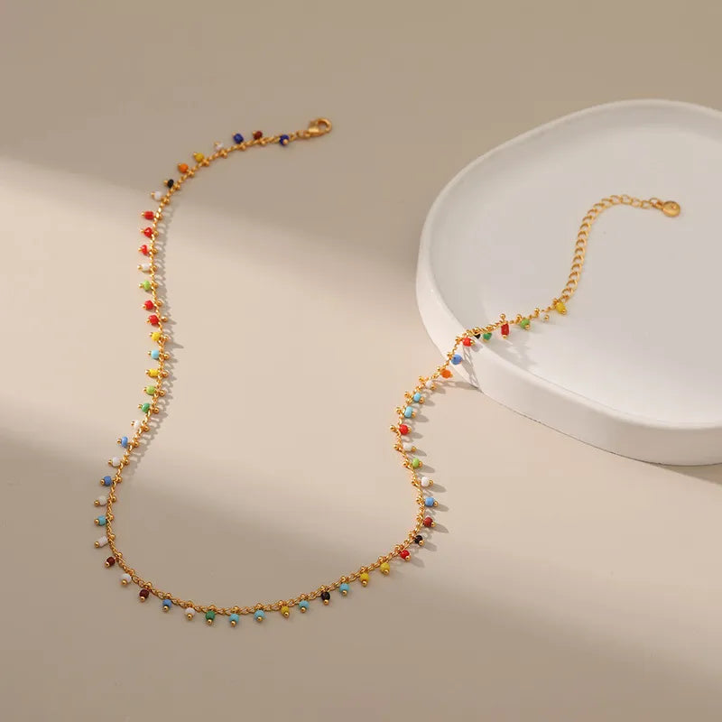 18k Gold plated colourful beaded necklace