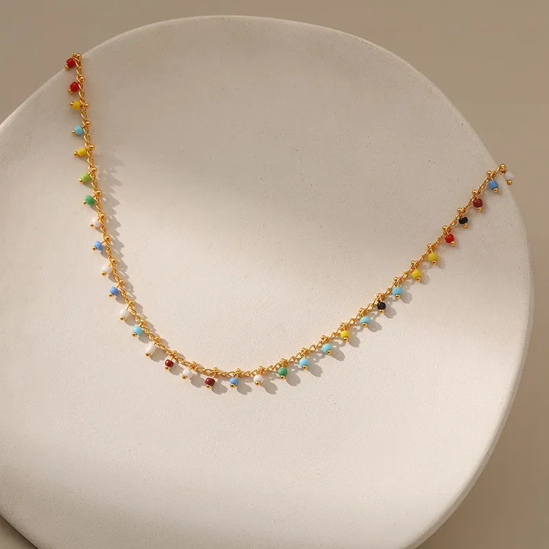 18k Gold plated colourful beaded necklace