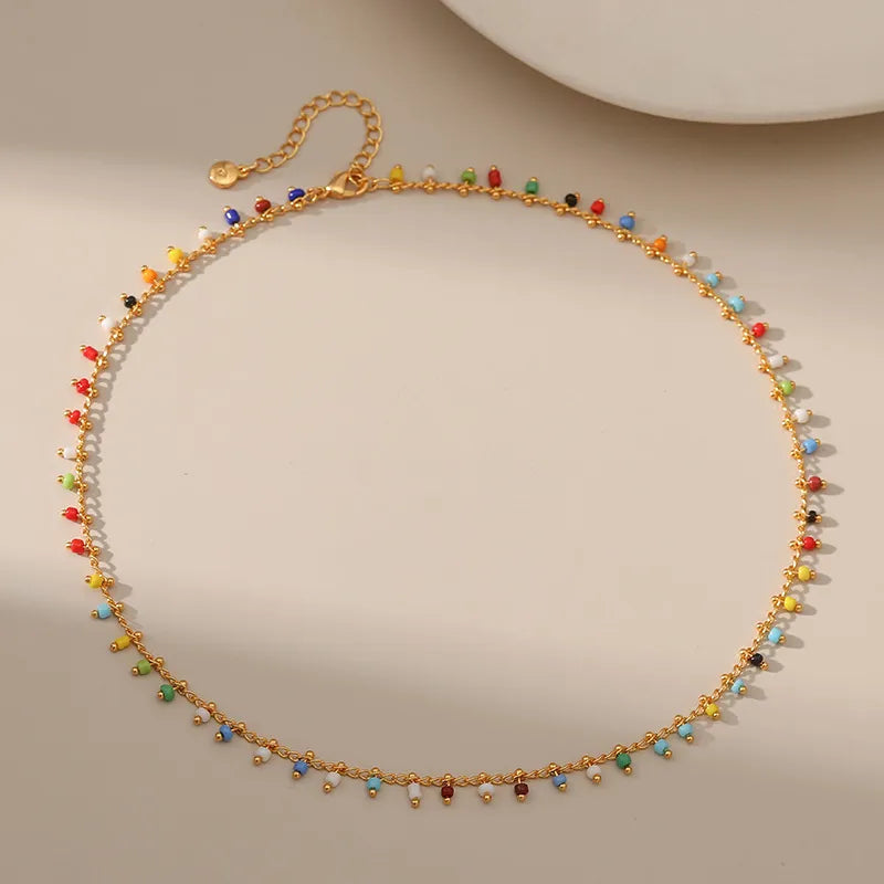 18k Gold plated colourful beaded necklace