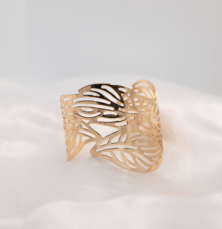 Hollow wide cuff bracelet leaf flower shape