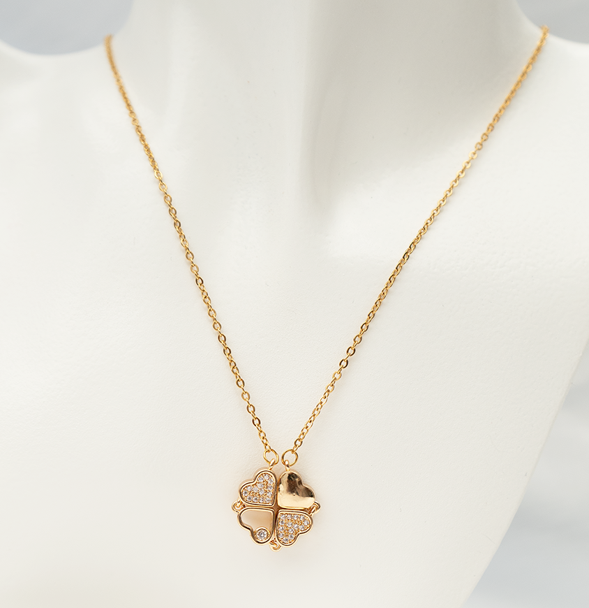 Gold plated magnetic necklace with love charm