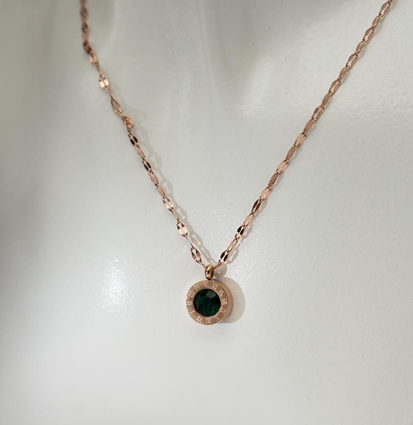 Rose gold roman digital wafer pendant necklace