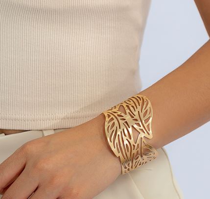 Hollow wide cuff bracelet leaf flower shape